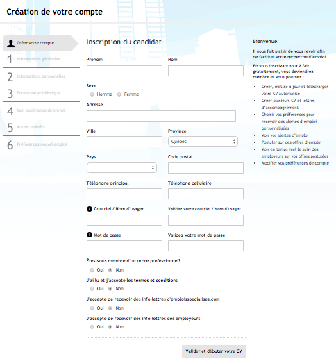 Image du formulaire du CV automatisé